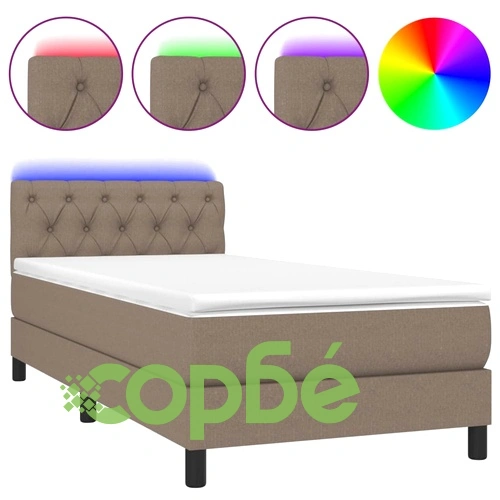 Боксспринг легло с матрак и LED, таупе, 80x200 см, плат ➤ топ цена ➤ sorbe.bg