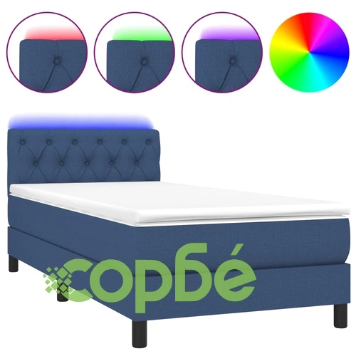 Боксспринг легло с матрак и LED, синьо, 80x200 см, плат ➤ топ цена ➤ sorbe.bg
