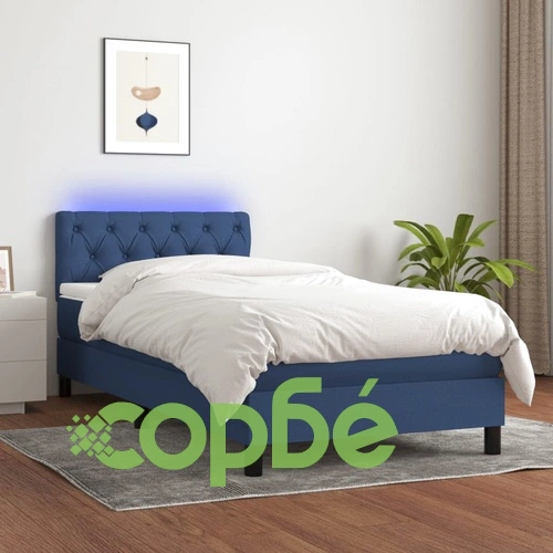 Боксспринг легло с матрак и LED, синьо, 80x200 см, плат ➤ топ цена ➤ sorbe.bg