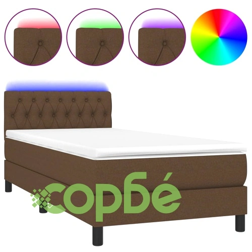 Боксспринг легло с матрак и LED, тъмнокафява, 90x190 см, плат ➤ топ цена ➤ sorbe.bg