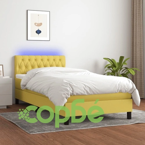 Боксспринг легло с матрак и LED, зелена, 90x190 см, плат ➤ топ цена ➤ sorbe.bg