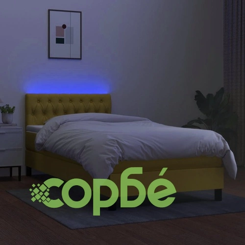 Боксспринг легло с матрак и LED, зелена, 90x200 см, плат ➤ топ цена ➤ sorbe.bg