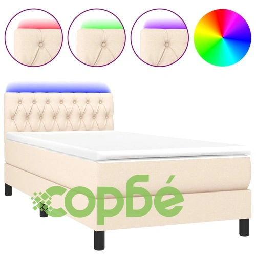 Боксспринг легло с матрак и LED, кремаво, 100x200 см, плат ➤ топ цена ➤ sorbe.bg