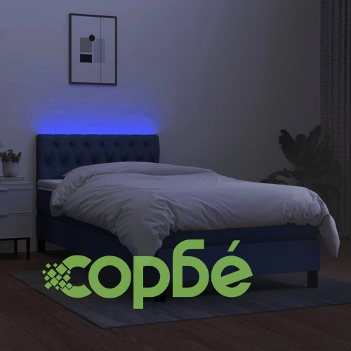 Боксспринг легло с матрак и LED, синьо, 100x200 см, плат ➤ топ цена ➤ sorbe.bg