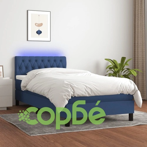 Боксспринг легло с матрак и LED, синьо, 100x200 см, плат ➤ топ цена ➤ sorbe.bg