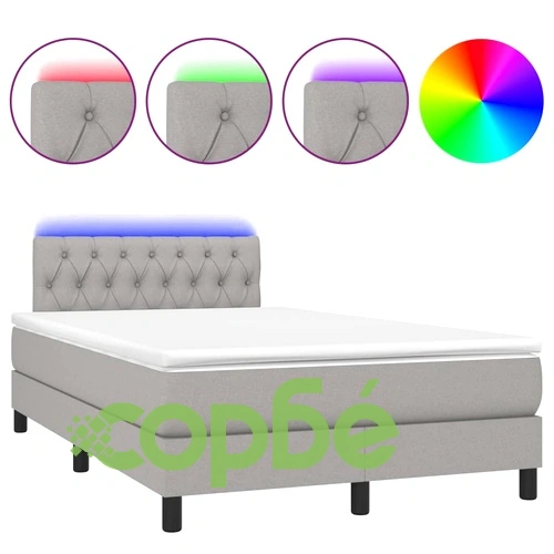 Боксспринг легло с матрак и LED, светлосиво, 120x200 см, плат ➤ топ цена ➤ sorbe.bg