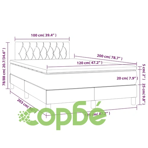 Боксспринг легло с матрак и LED, тъмнокафяво, 120x200 см, плат ➤ топ цена ➤ sorbe.bg
