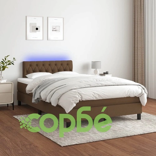 Боксспринг легло с матрак и LED, тъмнокафяво, 120x200 см, плат ➤ топ цена ➤ sorbe.bg