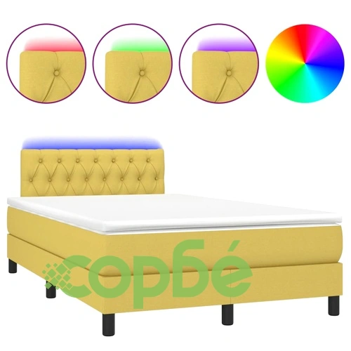Боксспринг легло с матрак и LED, зелено, 120x200 см, плат ➤ топ цена ➤ sorbe.bg