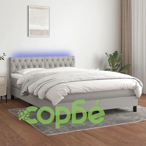Боксспринг легло с матрак и LED, светлосиво, 140x190 см, плат ➤ топ цена ➤ sorbe.bg