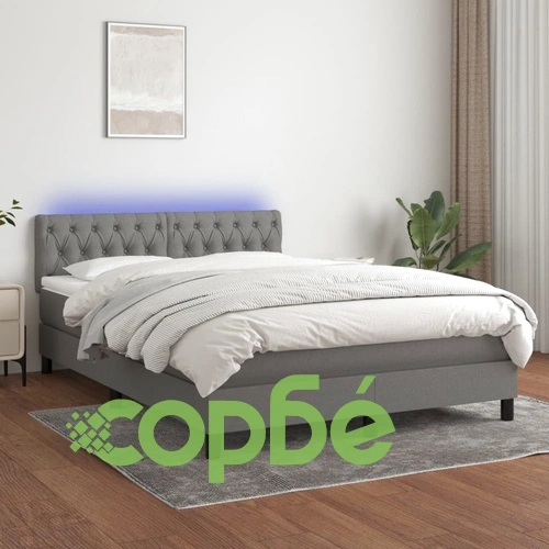 Боксспринг легло с матрак и LED, тъмносиво, 140x190 см, плат ➤ топ цена ➤ sorbe.bg