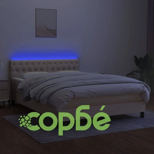 Боксспринг легло с матрак и LED, кремаво, 140x190 см, плат ➤ топ цена ➤ sorbe.bg