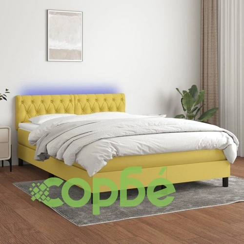 Боксспринг легло с матрак и LED, зелено, 140x190 см, плат ➤ топ цена ➤ sorbe.bg