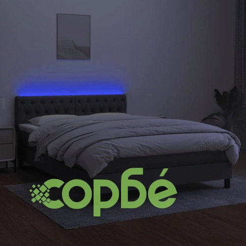 Боксспринг легло с матрак и LED, тъмносиво, 140x200 см, плат ➤ топ цена ➤ sorbe.bg