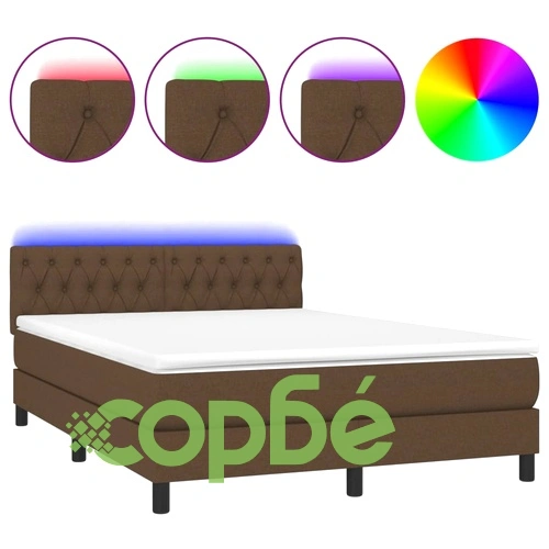Боксспринг легло с матрак и LED, тъмнокафяво, 140x200 см, плат ➤ топ цена ➤ sorbe.bg