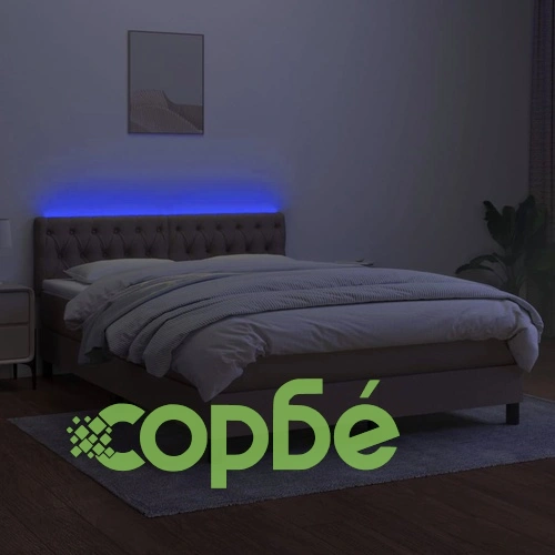 Боксспринг легло с матрак и LED, таупе, 140x200 см, плат ➤ топ цена ➤ sorbe.bg