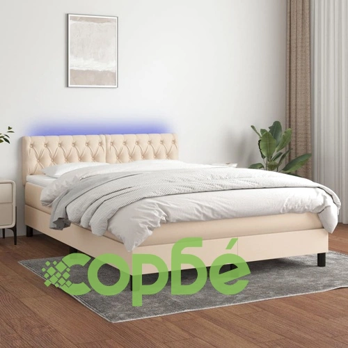 Боксспринг легло с матрак и LED, кремаво, 140x200 см, плат ➤ топ цена ➤ sorbe.bg