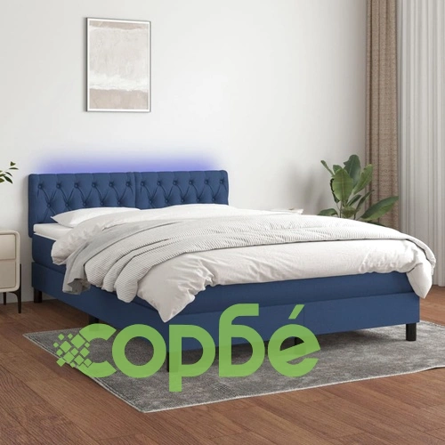 Боксспринг легло с матрак и LED, синьо, 140x200 см, плат ➤ топ цена ➤ sorbe.bg