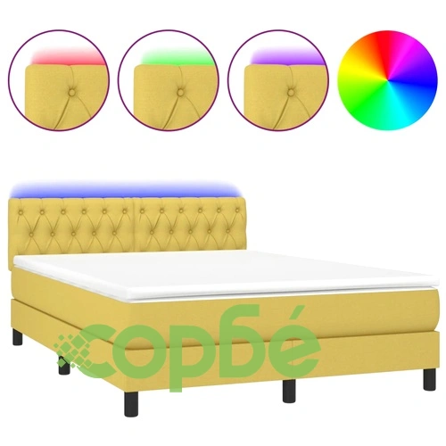Боксспринг легло с матрак и LED, зелено, 140x200 см, плат ➤ топ цена ➤ sorbe.bg