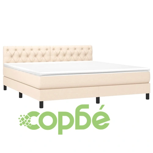 Боксспринг легло с матрак и LED, кремаво, 160x200 см, плат ➤ топ цена ➤ sorbe.bg