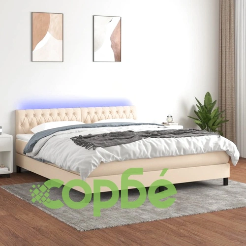 Боксспринг легло с матрак и LED, кремаво, 160x200 см, плат ➤ топ цена ➤ sorbe.bg