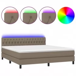 Боксспринг легло с матрак и LED, таупе, 180x200 см, плат