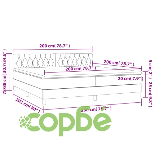 Боксспринг легло с матрак и LED, светлосиво, 200x200 см, плат ➤ топ цена ➤ sorbe.bg