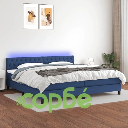 Боксспринг легло с матрак и LED, синя, 200x200 см, плат ➤ топ цена ➤ sorbe.bg