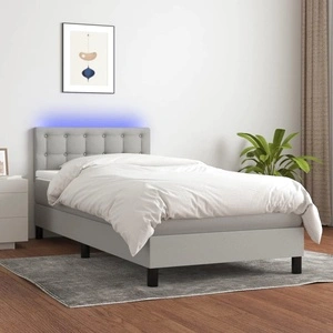 Боксспринг легло с матрак и LED, светлосиво, 80x200 см, плат