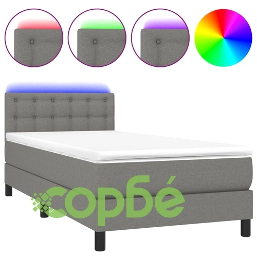 Боксспринг легло с матрак и LED, тъмносиво, 80x200 см, плат ➤ топ цена ➤ sorbe.bg
