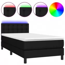 Боксспринг легло с матрак и LED, черно, 80x200 см, плат