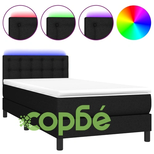 Боксспринг легло с матрак и LED, черно, 80x200 см, плат ➤ топ цена ➤ sorbe.bg