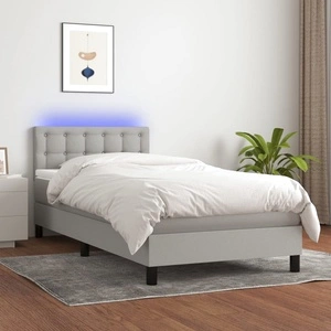 Боксспринг легло с матрак и LED, светлосиво, 90x200 см, плат