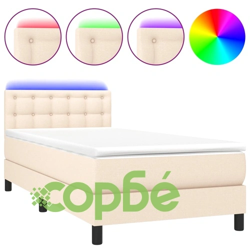 Боксспринг легло с матрак и LED, кремава, 90x200 см, плат ➤ топ цена ➤ sorbe.bg