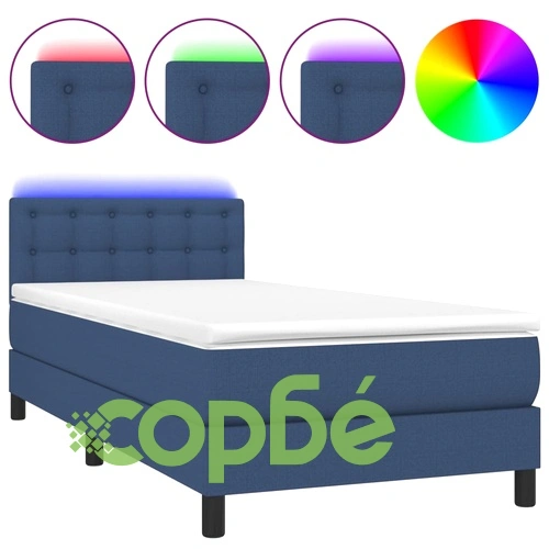 Боксспринг легло с матрак и LED, синьо, 100x200 см, плат ➤ топ цена ➤ sorbe.bg