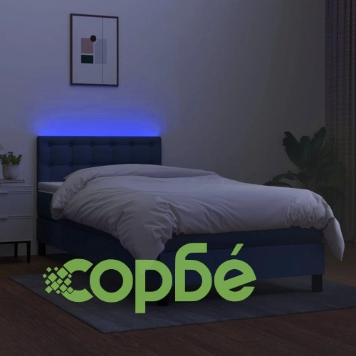 Боксспринг легло с матрак и LED, синьо, 100x200 см, плат ➤ топ цена ➤ sorbe.bg
