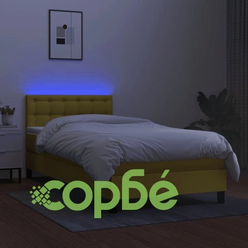 Боксспринг легло с матрак и LED, зелено, 100x200 см, плат ➤ топ цена ➤ sorbe.bg