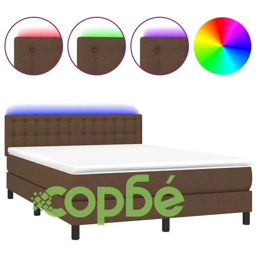 Боксспринг легло с матрак и LED, тъмнокафяво, 140x190 см, плат ➤ топ цена ➤ sorbe.bg