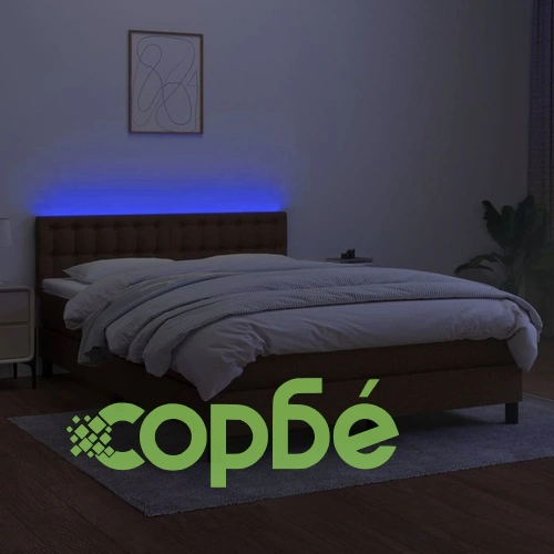 Боксспринг легло с матрак и LED, тъмнокафяво, 140x190 см, плат ➤ топ цена ➤ sorbe.bg
