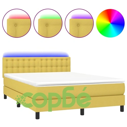Боксспринг легло с матрак и LED, зелено, 140x190 см, плат ➤ топ цена ➤ sorbe.bg