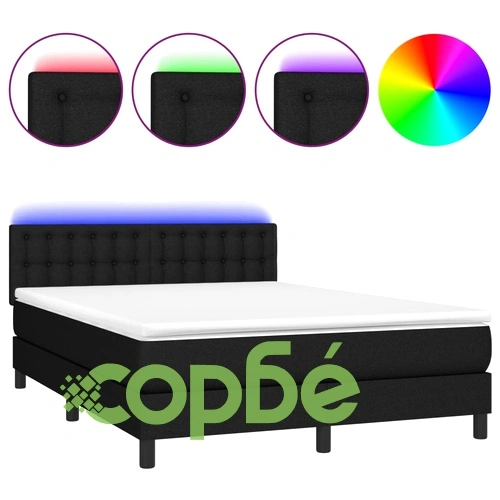 Боксспринг легло с матрак и LED, черно, 140x200 см, плат ➤ топ цена ➤ sorbe.bg