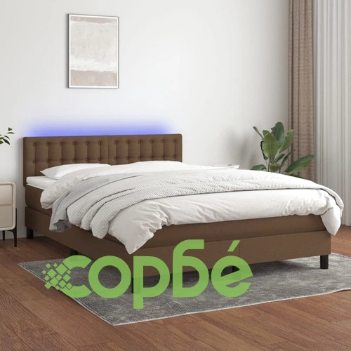 Боксспринг легло с матрак и LED, тъмнокафяво, 140x200 см, плат ➤ топ цена ➤ sorbe.bg