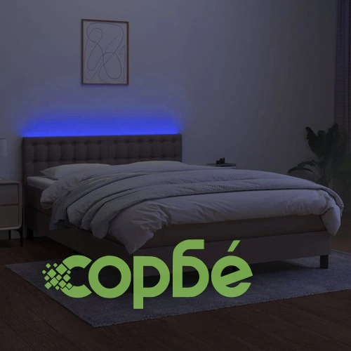 Боксспринг легло с матрак и LED, таупе, 140x200 см, плат ➤ топ цена ➤ sorbe.bg