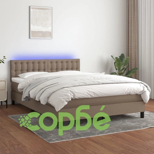 Боксспринг легло с матрак и LED, таупе, 140x200 см, плат ➤ топ цена ➤ sorbe.bg