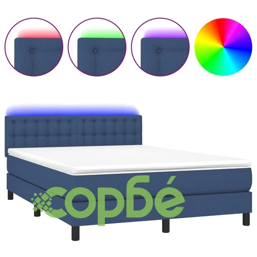 Боксспринг легло с матрак и LED, синьо, 140x200 см, плат ➤ топ цена ➤ sorbe.bg