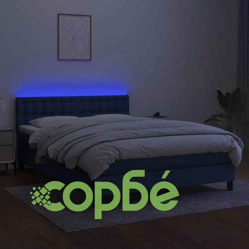 Боксспринг легло с матрак и LED, синьо, 140x200 см, плат ➤ топ цена ➤ sorbe.bg