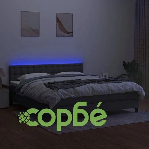 Боксспринг легло с матрак и LED, тъмносиво, 160x200 см, плат ➤ топ цена ➤ sorbe.bg