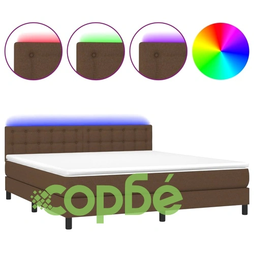 Боксспринг легло с матрак и LED, тъмнокафяво, 160x200 см, плат ➤ топ цена ➤ sorbe.bg