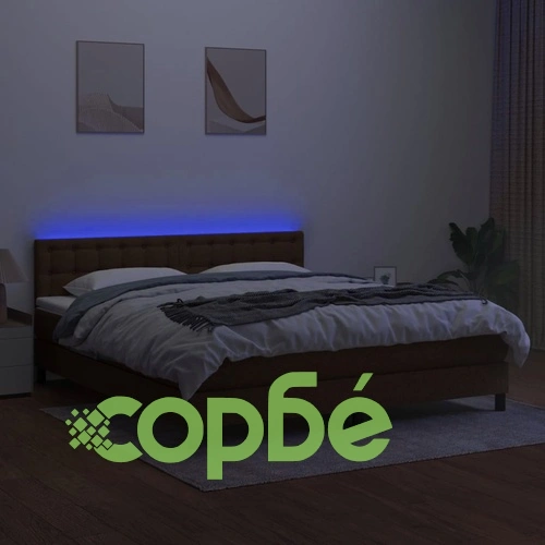 Боксспринг легло с матрак и LED, тъмнокафяво, 160x200 см, плат ➤ топ цена ➤ sorbe.bg