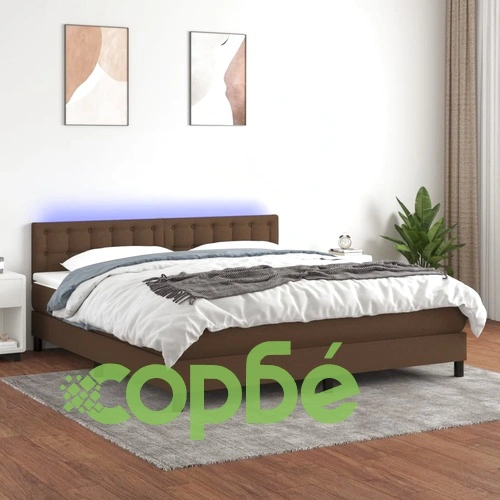 Боксспринг легло с матрак и LED, тъмнокафяво, 160x200 см, плат ➤ топ цена ➤ sorbe.bg